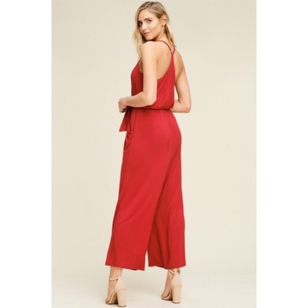 Annabelle Jersey Tie-Front Jumpsuit in Red - Picture 9 of 9